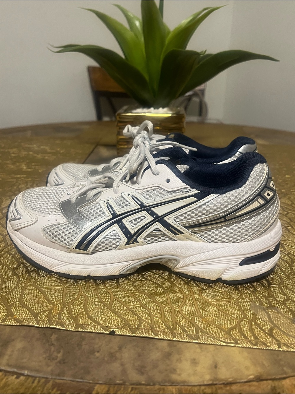Asics White and Navy Men's Athletic Running Sneakers